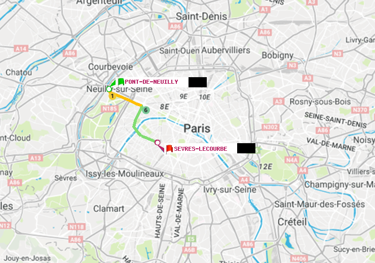 plan itinéraire ratp de Pont de Neuilly à Sèvres-Lecourbe