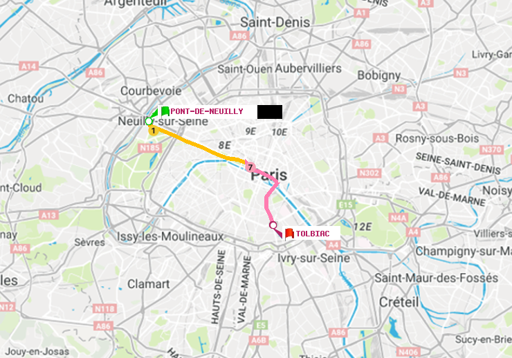 plan itinéraire ratp de Pont de Neuilly à Tolbiac