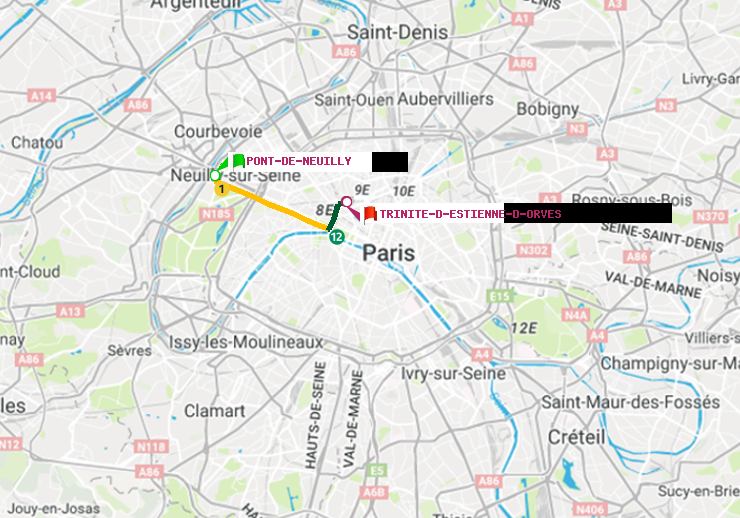 plan itinéraire ratp de Pont de Neuilly à Trinité-d