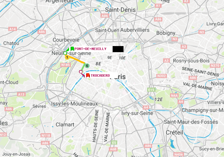 plan itinéraire ratp de Pont de Neuilly à Trocadéro