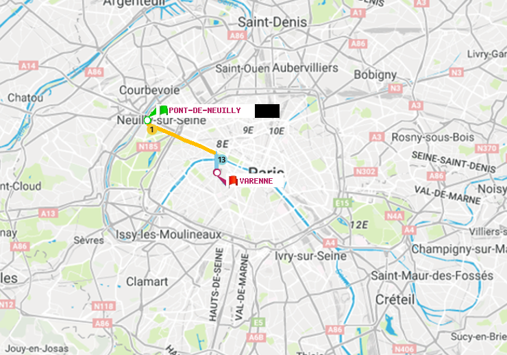 plan itinéraire ratp de Pont de Neuilly à Varenne