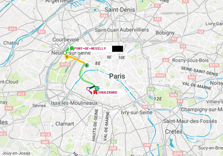 plan itinéraire ratp de Pont de Neuilly à Vaugirard (Adolphe Chérioux)