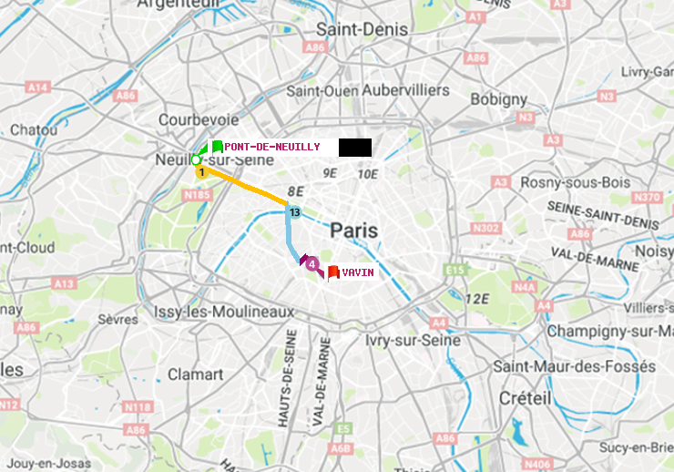 plan itinéraire ratp de Pont de Neuilly à Vavin