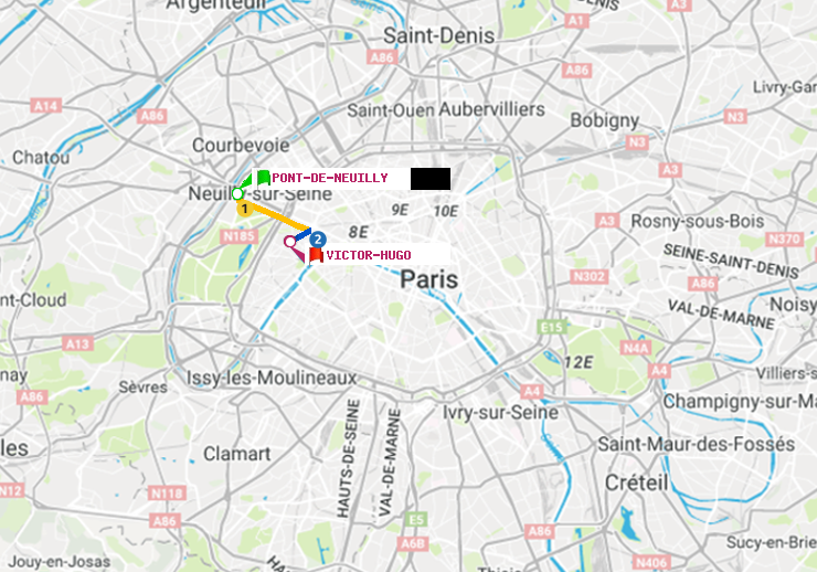 plan itinéraire ratp de Pont de Neuilly à Victor Hugo