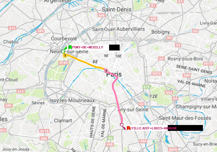 plan itinéraire ratp de Pont de Neuilly à Villejuif-Louis Aragon