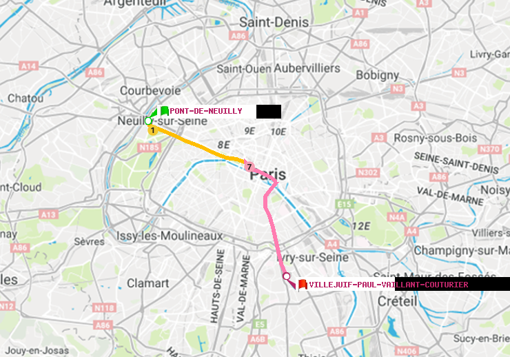 plan itinéraire ratp de Pont de Neuilly à Villejuif-Paul Vaillant Couturier (Hôpital Paul Brousse)