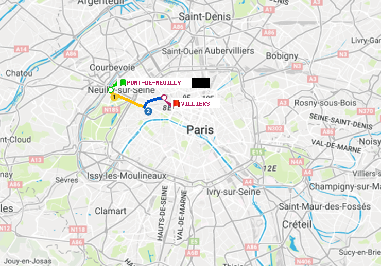 plan itinéraire ratp de Pont de Neuilly à Villiers