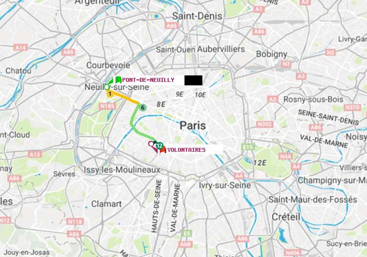 plan itinéraire ratp de Pont de Neuilly à Volontaires