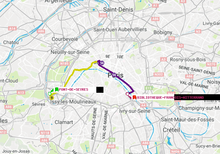 plan itinéraire ratp de Pont de Sèvres à Bibliotheque-Francois Mitterrand