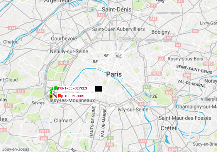 plan itinéraire ratp de Pont de Sèvres à Billancourt