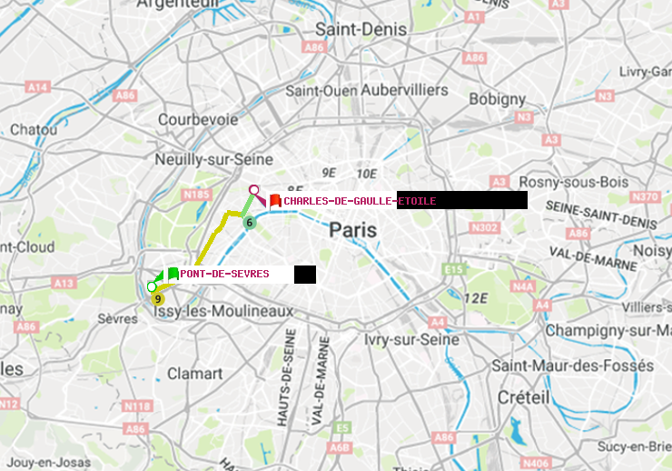 plan itinéraire ratp de Pont de Sèvres à Charles de Gaulle-Etoile