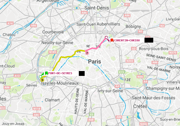 plan itinéraire ratp de Pont de Sèvres à Corentin-Cariou