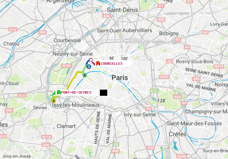 plan itinéraire ratp de Pont de Sèvres à Courcelles