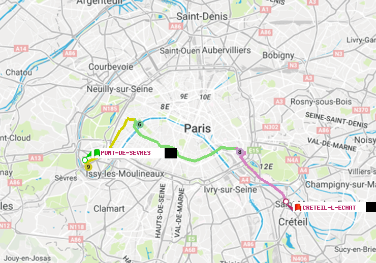 plan itinéraire ratp de Pont de Sèvres à Créteil-L