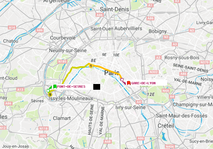 plan itinéraire ratp de Pont de Sèvres à Gare de Lyon