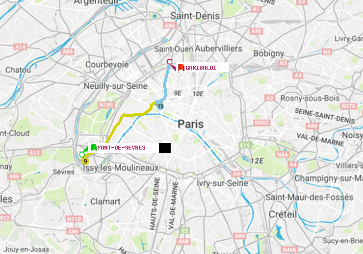 plan itinéraire ratp de Pont de Sèvres à Garibaldi