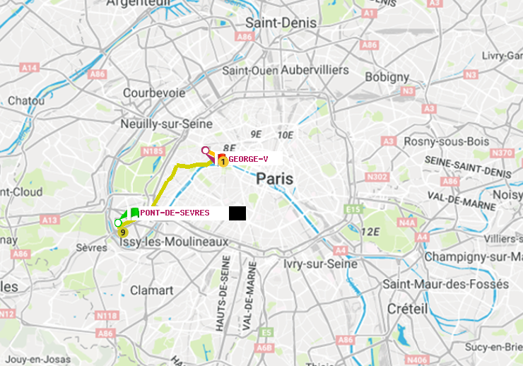 plan itinéraire ratp de Pont de Sèvres à George V
