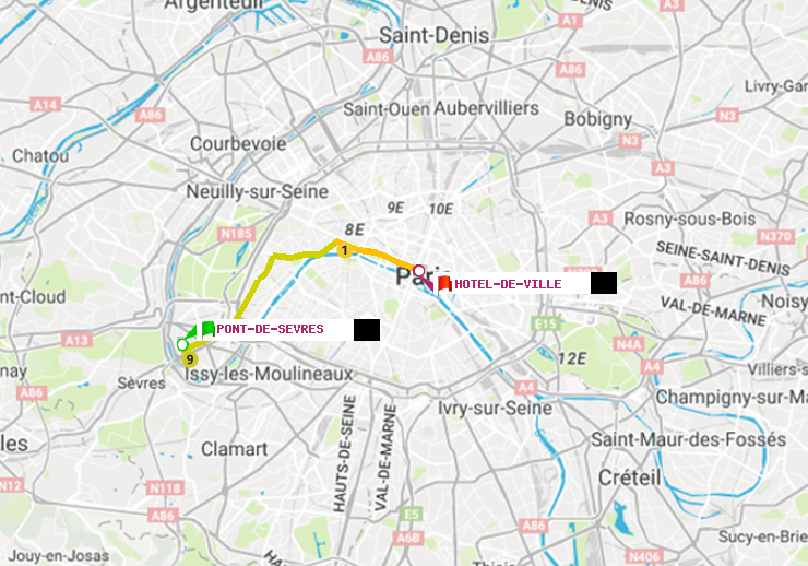 plan itinéraire ratp de Pont de Sèvres à Hôtel de Ville