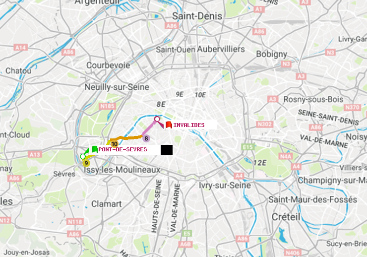 plan itinéraire ratp de Pont de Sèvres à Invalides