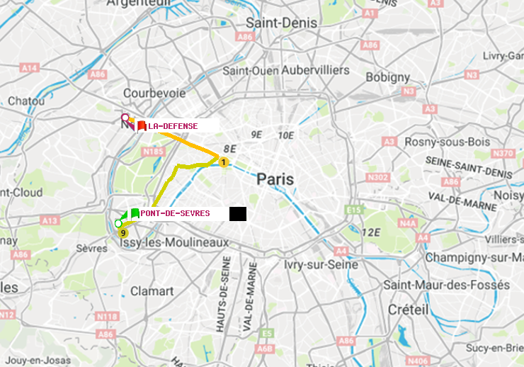 plan itinéraire ratp de Pont de Sèvres à La Défense (Grande Arche)