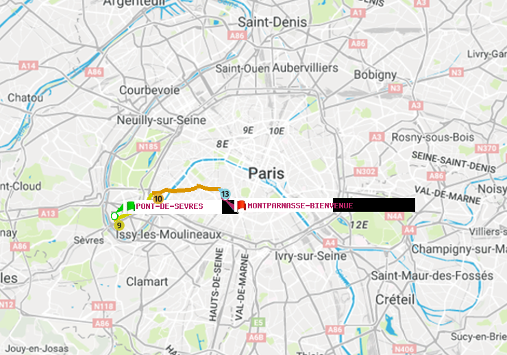 plan itinéraire ratp de Pont de Sèvres à Montparnasse-Bienvenue