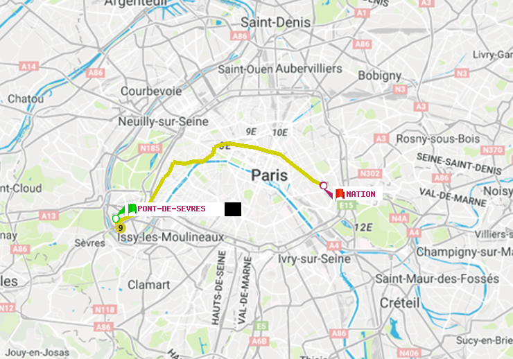 plan itinéraire ratp de Pont de Sèvres à Nation
