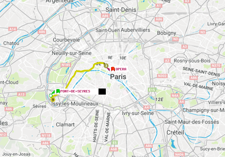 plan itinéraire ratp de Pont de Sèvres à Opéra