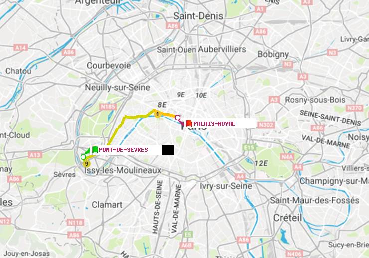 plan itinéraire ratp de Pont de Sèvres à Palais-Royal (Musée du Louvre)
