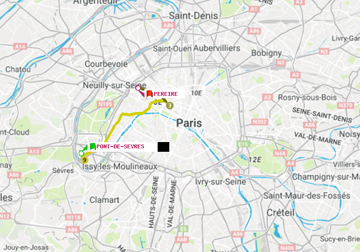 plan itinéraire ratp de Pont de Sèvres à Péreire