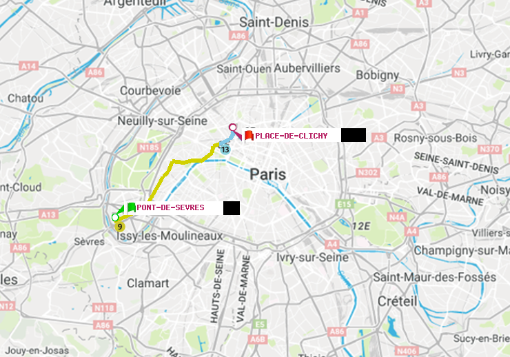 plan itinéraire ratp de Pont de Sèvres à Place de Clichy