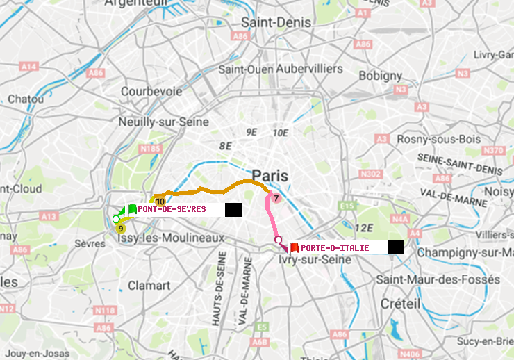 plan itinéraire ratp de Pont de Sèvres à Porte d