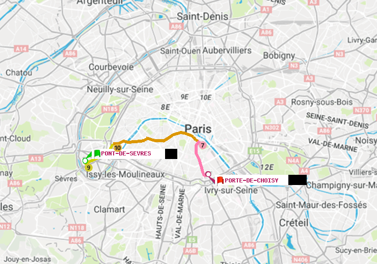 plan itinéraire ratp de Pont de Sèvres à Porte de Choisy