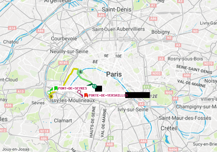 plan itinéraire ratp de Pont de Sèvres à Porte de Versailles