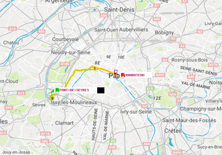 plan itinéraire ratp de Pont de Sèvres à Rambuteau