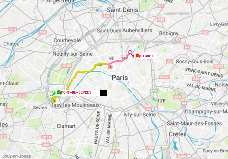 plan itinéraire ratp de Pont de Sèvres à Riquet