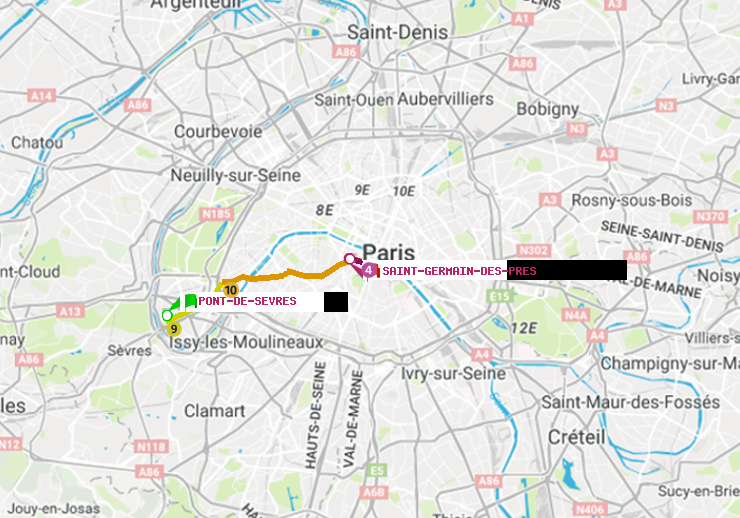 plan itinéraire ratp de Pont de Sèvres à Saint-Germain des Prés