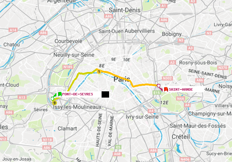 plan itinéraire ratp de Pont de Sèvres à Saint-Mandé