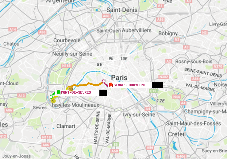 plan itinéraire ratp de Pont de Sèvres à Sèvres-Babylone