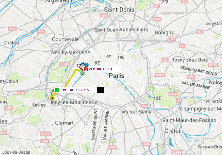 plan itinéraire ratp de Pont de Sèvres à Victor Hugo
