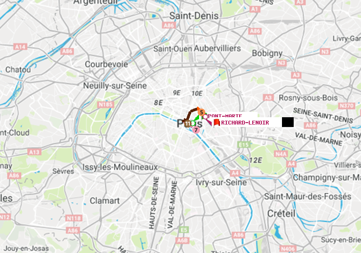 plan itinéraire ratp de Pont Marie (Cité des Arts) à Richard-Lenoir