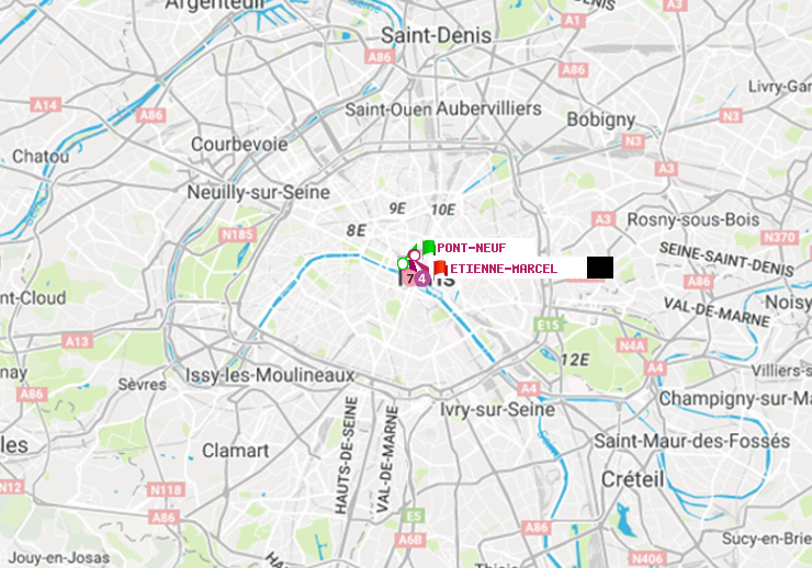 plan itinéraire ratp de Pont Neuf à Etienne Marcel