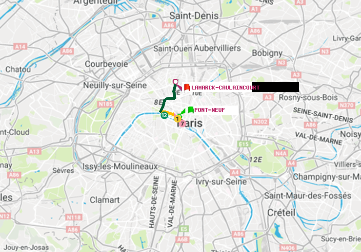plan itinéraire ratp de Pont Neuf à Lamarck-Caulaincourt