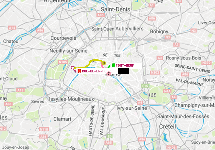 plan itinéraire ratp de Pont Neuf à Rue de la Pompe (Avenue Georges Mandel)