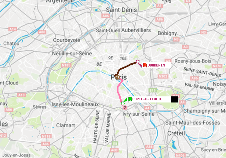 plan itinéraire ratp de Porte d