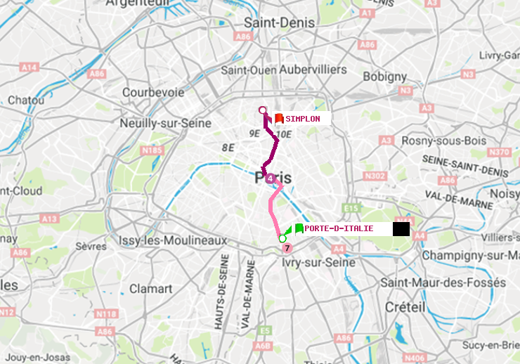 plan itinéraire ratp de Porte d