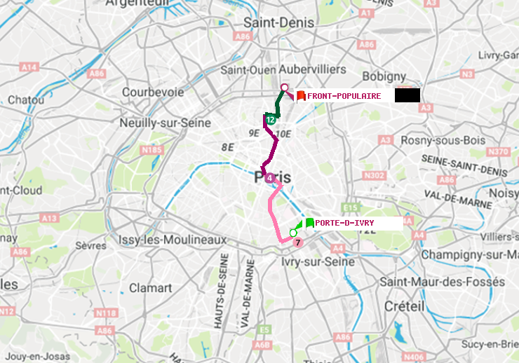 plan itinéraire ratp de Porte d