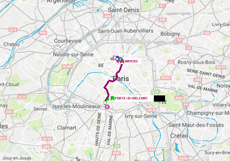 plan itinéraire ratp de Porte d