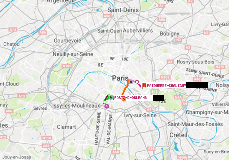 plan itinéraire ratp de Porte d