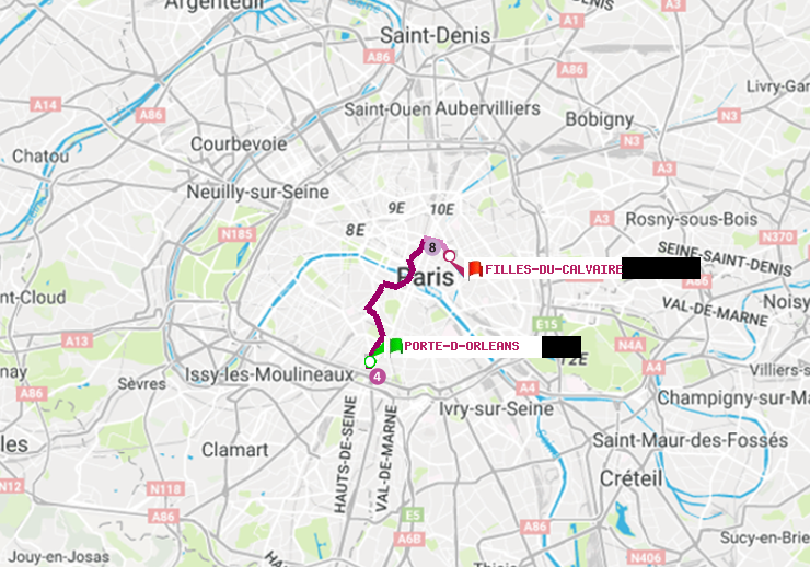 plan itinéraire ratp de Porte d