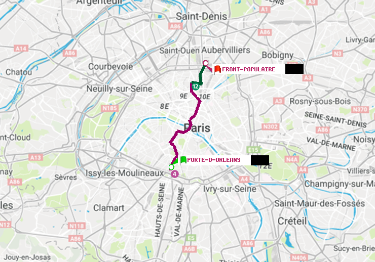 plan itinéraire ratp de Porte d